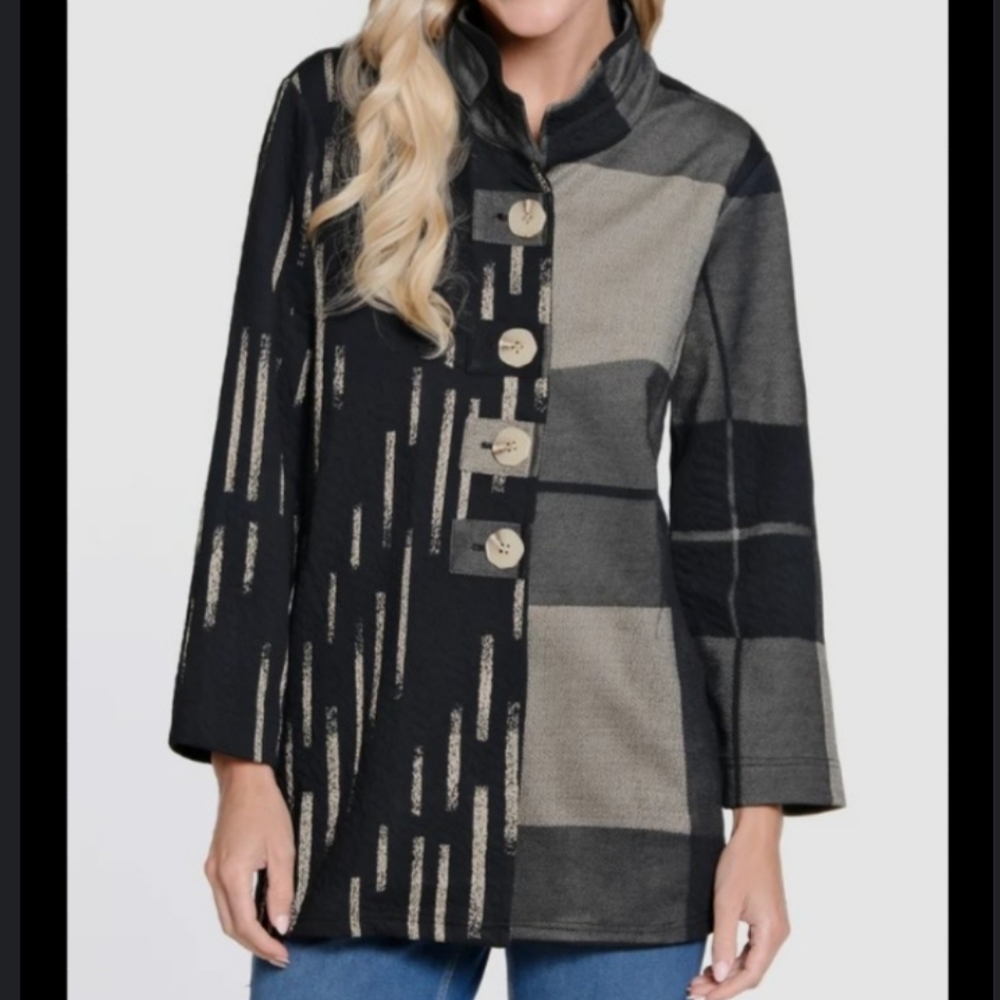 Ali Miles Jacuard Knit Button Front Swing‎ Jacket Artisan Lagenlook Artsy 0X XL